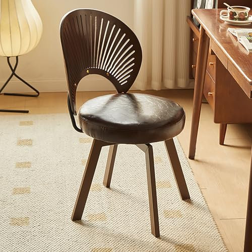 Drehbarer Schreibtischstuhl, gepolsterter Bürostuhl aus Kunstleder ohne Rollen, Schalenstuhl ohne Armlehnen und Holzbeinen, moderner Computerstuhl aus der Mitte des Jahrhunderts für Esszimmer, Wohnzi