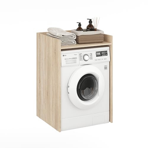 Komto Meuble Machine à Laver Chêne Sonoma – Armoire Sèche-Linge avec Rangement pour Buanderie ou Salle de Bain | Mozi 66L x 62P x 97H cm