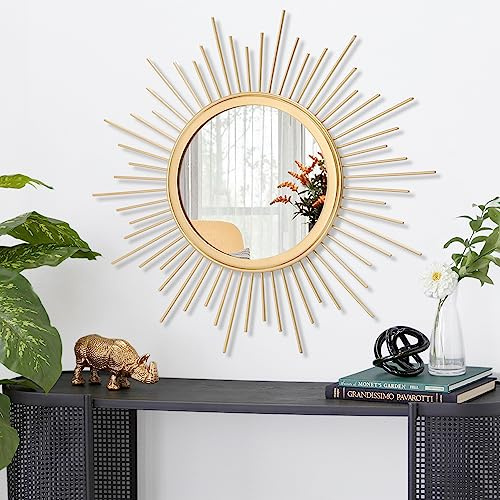 HLFMVWE Spiegel Rund Gold Sonnenspiegel Klein Wanddeko Wohnzimmer Haus und Schlafzimmer Wand zum Aufhängen und Dekorieren 30L x 30B cm
