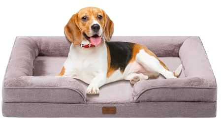 OUPEIWAWA Orthopädisches Hundebett für mittelgroße/große Hunde 109x84x21cm | Schlafbereich 86x70cm, Hochdichter Schwamm mit hohem Rückprall, waschbar mit abnehmbarem Bezug, bequem rutschfest, Khaki