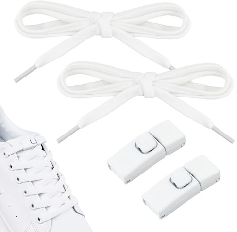 Disnace 1 Paires Lacets Élastiques sans Nœuds, Lacets Plats pour Baskets, Plats Élastique Lacet, Lacet Universels Réglables, Pour Baskets et Chaussures de Sport Adultes Enfant, Blanc, 100cm