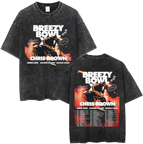 Rapper CHR-is Brown Tour retrò Lavato T-Shirt Hip Hop Moda T-Shirt per Gli Uomini di Cotone retrò Maniche Corte (Black3,L)