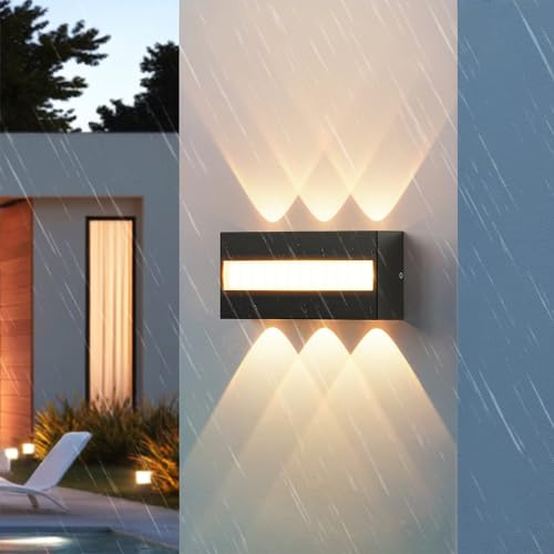 SUZNIU Aplique Pared Exterior/Interior LED Lampara Exterior IP65 Impermeable Blanco cálido 3000K Lámpara de exterior Lámpara de pared de aluminio Para salón, jardín, pared de la casa, terraza