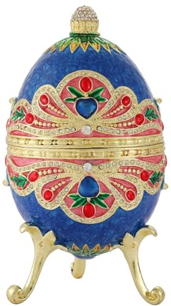 QIFU Vintage Big Blue Easter Egg Style Enamel Trinket Box, Unique Gift for Family