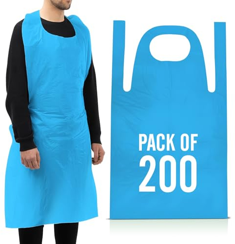 200 Disposable Aprons Blue Flat Pack Waterproof Plastic for Catering Use