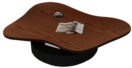 Mesa de Centro Forma de Nube Chapa de Nogal Tablero Multicapa de Madera Maciza Mesa Auxiliar Sofa Gran Capacidad de Almacenamiento Mesita Salon para Sala de Estar, Dormitorio, Oficina