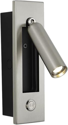 Lámpara de lectura de pared empotrada, lámpara de noche empotrada, interruptor de cable, foco ajustable a 350° + 90°, iluminación decorativa para dormitorio, hotel (níquel-4000K)