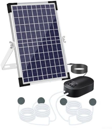Desiumite Aérateur de bassin solaire 10 W 10 V avec batterie de 4400 mAh et 4 pierres d'air, pompe à oxygène 3 modes pour aquarium, bassin de jardin et pêche, alliage d'aluminium ABS solaire