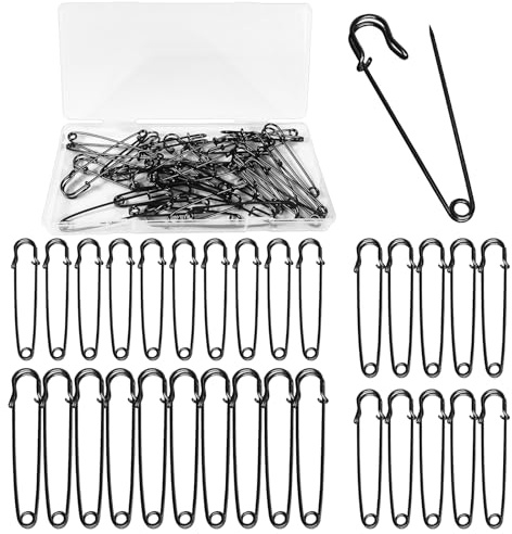 Redamancy 30Pcs Grandes Épingles à Nourrice, Grosse Épingle de Sûreté, 70mm,60mm,50mm Épingles à Nourrice Extra Larges, Épingles de Sûreté pour Kilt, Couverture, Tricot, Travaux Manuels (Noir)