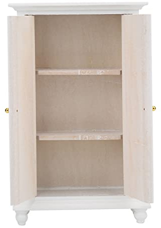 TOPINCN Robuster Puppenhaus-Kleiderschrank aus Holz, Weißer Doppeltürschrank, Modelldekor Im Maßstab 1:12
