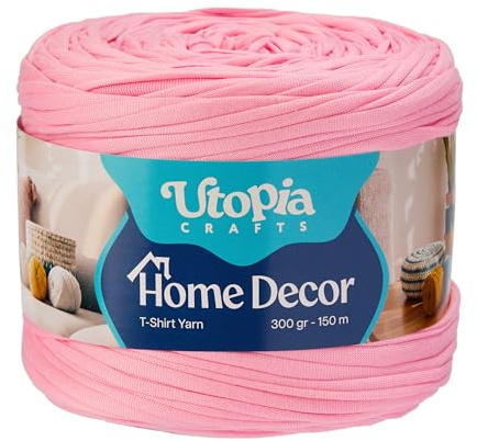 Utopia Crafts heminredning t-shirt garn för virkning och stickning 300 g (korallrosa, 300 g)
