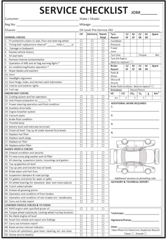 Vehicle Service A4 Checklist Pad - Used Car Safety Check & Invoice Sheets - x50 Sheet Book