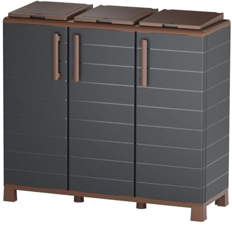 Art Plast - Armadietto per Pattumiere 3 Sacchi Grigio & Marrone - Armadio per Contenitori di Raccolta Differenziata 102 x 37 x 90 cm Terrazzo, Ristorante