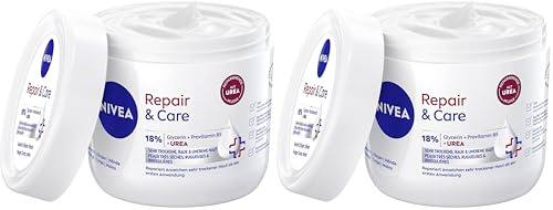 NIVEA Repair & Care Creme Glycerin + Urea (400 ml), intensiv pflegende Creme für 72h Feuchtigkeit, schnell einziehende Urea Creme für sehr trockene, raue & unebene Haut (Packung mit 2)