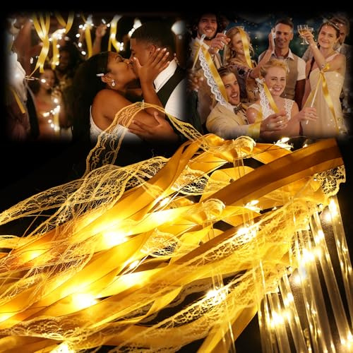 20 stück Wedding Wands mit LED Warmweiße Glowstick,Leuchtstäbe Set für Hochzeitsdeko Zauberstäbe Hochzeitsbändern Seidenfeenstab Luftschlangen mit Glocke fur Partys Geburtstage Hochzeiten Weihnachten
