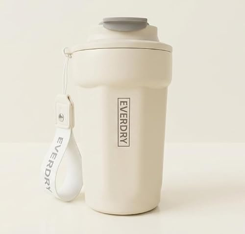 EVERDRY EVO Coffee Mug 420ml | Taza Café térmica sin BPA, Antigoteo, Aislamiento térmico de doble pared, Acero Inoxidable | Termo café para llevar, Travel Mug (Blanco Perlado)
