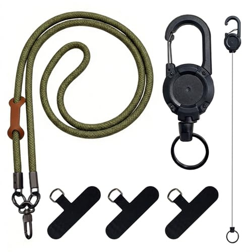 TESGADGETS Theft-Proof Phone Strap with Steel Cable, Retractable Phone Holder with Belt Clip, Olive Green Phone Lanyard, Ideal for Travel, Hiking, Work & Music Festivals