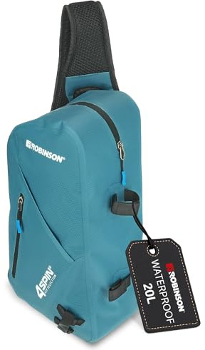 Robinson wasserdichte Angeltasche | Angelrucksack mit Rutenhalter, robust | Komplett wasserdichtes Gewebe · Versiegelte Reißverschlüsse · 2 Hauptfächer & Netztaschen · 0,83 kg
