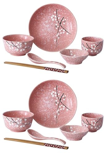 SWOOMEY Set di Stoviglie in Ceramica Rosa Design Delicato Stile Giapponese 12 Pezzi per Casa Coltelli, Forchette e Cucchiai per Ristorante e Uso Domestico