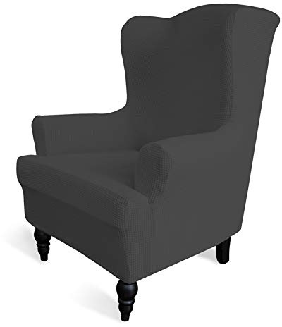 Easy-Going Stretch Wingback Chair Sofa Slipcover 1-Piece Sofa Cover Furniture Protector Couch Soft with Elastic Bottom Spandex Jacquard Small Checks (Wing Chair,Dark Gray)