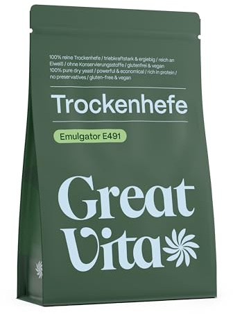 GreatVita Trockenhefe Backhefe, Brothefe, glutenfrei, 1000g im Beutel
