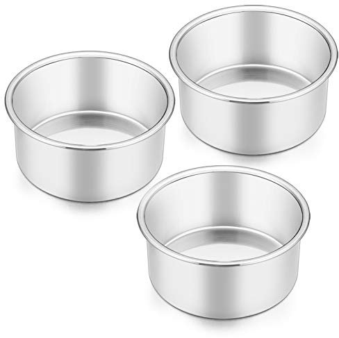 4 Inch Round Cake Tin for Baking, Homikit Stainless Steel Layer Cake Tins Pans Set of 3, Mini Cake Bakeware Set Ideal for Birthday Wedding Christmas, Healthy & Sturdy, Dishwasher Safe