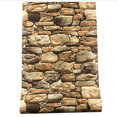 Q QIHANG Nordic Style PVC Stone Wallpaper Retro Nostalgic 3D Simulation Rock Living Room TV Background Wall Shop Decoration Restaurant Cafe Clothing Store 20.87 Wx393.7 L Non-Pasted (Brown-Yellow)