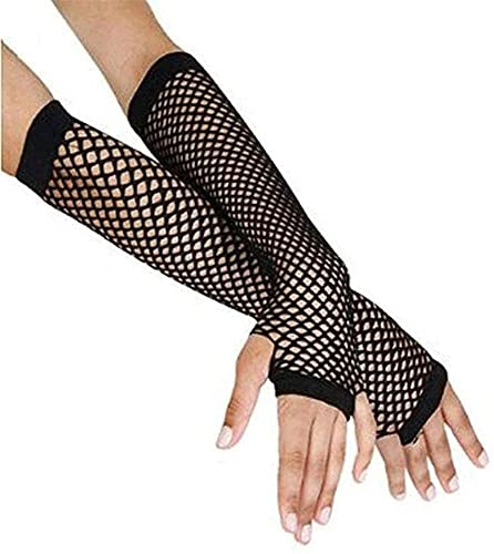 GIVBRO Guantes Largos de Rejilla sin Dedos, Negros, 1 par, Talla única | Accesorio para bodas, fiestas, disfraces, actuaciones y conjuntos temáticos