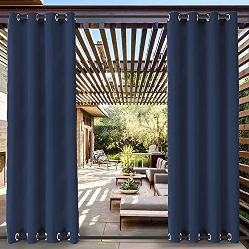Outdoor Vorhang Wetterfest mit Ösen Oben und Unten, Wasserdicht Aussenvorhang Sonnenschutz UV Schutz Verdunkelungs Vorhang für Terrasse, Balkon, Pavillon, Strandhaus, 1 Stück,Marineblau-B120xH150cm