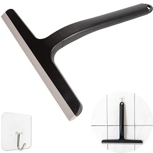 Spatola per doccia e finestre, larghezza di pulizia 23 cm, con gancio adesivo e labbro in silicone per spatolare senza strisce su vetro, acrilico, piastrelle, spatola per finestre, spatole lava doccia