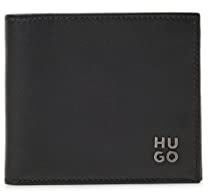 HUGO Herren Theo 4 cc Coin Klapp-Geldbörse aus Leder mit Stack-Logo und Münzfach Schwarz Stck