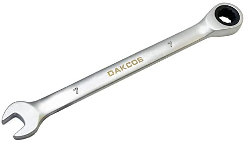 DAKCOS Kombi-Ratschenschlüssel 7mm - Metrischer Ratschenringmaulschlüssel aus CR-V mit mattierter Chromoberfläche