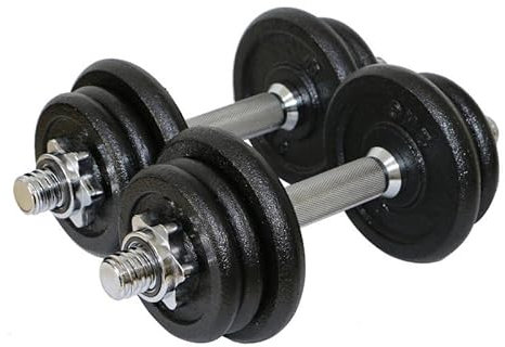 Sporttrend 24® Verstellbares Kurzhantel Set 10 kg, 15 kg, 20 kg, 30 kg, 40 kg | Hantelset, Hantel, Kurzhanteln mit Sternverschlüssen (Schwarz-Silber, Kurzhantel Set 15 kg + 2 Hantelstangen)