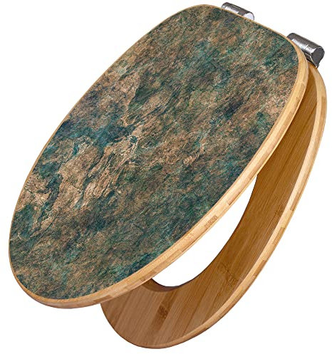 banjado® Design WC Sitz Bambus Absenkautomatik mit Motiv Kupfer Patina/Toilettendeckel mit Absenkautomatik Holz/hochwertiger Bambus Klodeckel/WC-Sitz für alle gängigen Toiletten