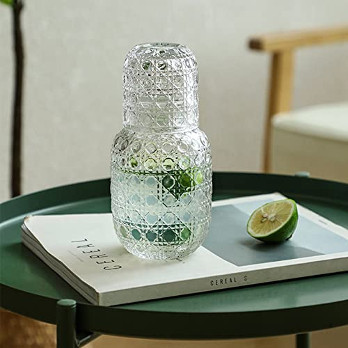 NLDGR Wasserkaraffe für Nachttisch, mit Glas, Nachtwasserkaraffe für Schlafzimmer, Nachttisch, Schreibtisch, Wasserkaraffe und Glas-Set