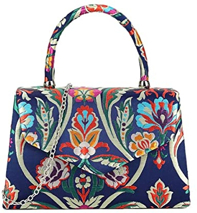 Purple Possum® Grab Bag Top Handle Damen Handtasche Bestickt Blumen Blumenmuster Clutch Bag Schultertasche Blau Rot Gelb Grün (Marineblau), marineblau, Medium