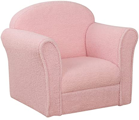 Children’s Sofa/Single Toddler Sofa with Teddy Fabric/Children Armchair for Kid Room Furniture/Kid Upholstered Chair for Children Gift (Pink)