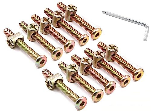 Boulons Meuble Lit Ensemble,10 Pièces M6 x 60mm Vis Boulon, M6 avec Ecrous à Barillet avec clé de type L pour meubles, berceaux, lits et chaises(M6*60mm)