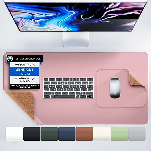 MYMIND® Schreibtischunterlage [2-er Set] 80x40cm - Premium Qualität mit extra Mauspad - Schreibunterlage für Homeoffice - Schreibtisch Unterlagenmatte rutschfest - Desk Mat - Unterlage (Rosa)