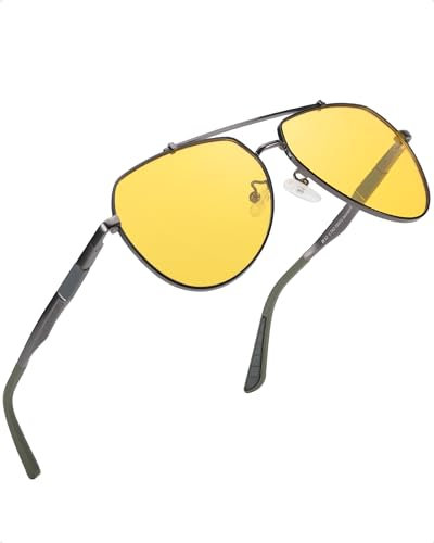 SODQW Day and Night Driving Glasses Polarised Night Vision Glasses Anti Glare Yellow Lens Sunglasses Men Women with UV400 Protection