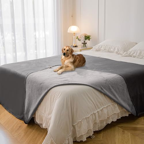 Tuffeel Wasserdichte Decke als Bettschutz, waschbare Hundedecken für Couch, weich, wendbar, Haustier-Überwurf, Möbelschutz für Sofa, 208,3 x 304,8 cm, Hellgrau + Dunkelgrau