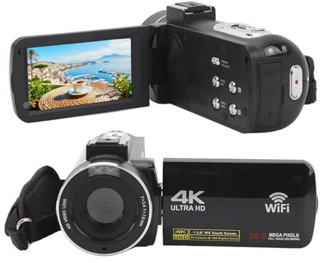 Videocamera 4K, Videocamera per con Visione Notturna IR H23 UHD 56MP 30FPS Zoom 18X, Registratore Digitale con Touch Screen IPS da 3,0 Pollici, Telecomando, Microfono