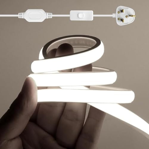 GAOUK 220V COB Neon LED Light Strip with Switching Power Supply, 288 LEDs/m IP65 Waterproof Flexible Super Bright FCOB LED Rope Light, Indoor and Outdoor Lighting Project [25m, White Light 6000K]