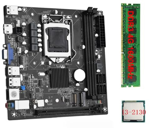 Graootoly ITX H61 Desktop Motherboard + I3-2130 +1X DDR3 1600MHz 4G RAM CPU LGA 1155 Supporto fino a 16GB RAM Slot 100M Scheda di Rete Pezzi di Ricambio