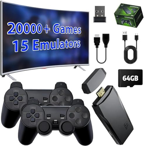 ZeroStory Upgrade Wireless Retro Game Console Stick with 20000+ Preloaded Games, 15 Emulators, 4K HDMI Output, 2 Wireless Controllers (64GB Black Memory Card)