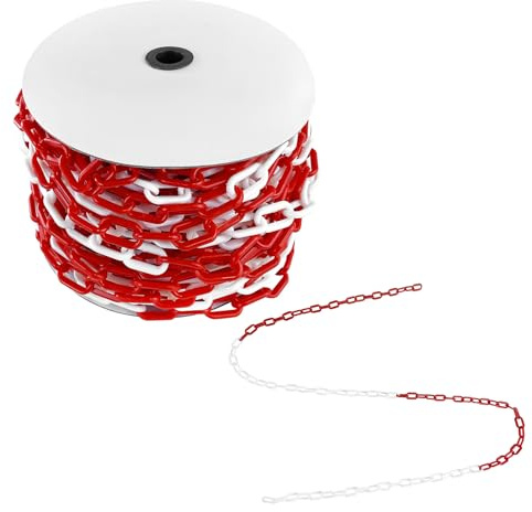 Froadp 25m Absperrkette Warnkette Kunststoffkette Sicherheit Plastikkette Rot Weiß Ø 6mm Baustellensicherungskette Parkplatz Parkplatzsperre Kette zum Absperren von Flächen