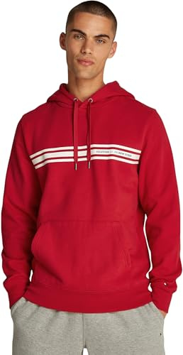 Tommy Hilfiger Men’s Central Chest Stripe Hoodie, Multicolor (Medium Red), M