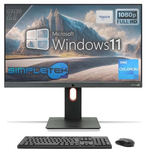 SIMPLETEK - All-in-One Computer Touch 27 FHD | Windows 11 Pro 8GB RAM - SSD 240GB | Touchscreen PC AIO Webcam integriert