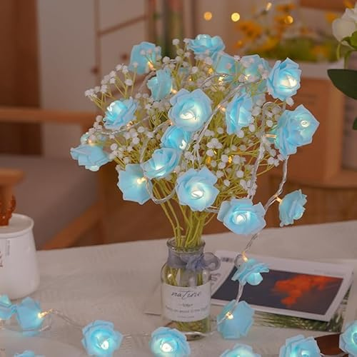 ZVO LED Rosen Lichterkette, 3M Mit 20 LED-Licht Batteriebetrieben, Blumengirlande für Innenbereich Hochzeit Schlafzimmer Weihnachts Valentinstag Deko (Blau)