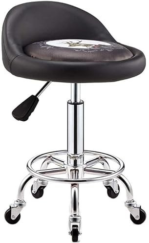 Rollhocker mit Rollen, Hocker auf Rollen, Friseurhocker, spezieller Rollhocker für Salons, Friseursalons, Friseure, Maniküre, Haarschneiden, drehbarer Drehstuhl (Farbe: Schwarz)